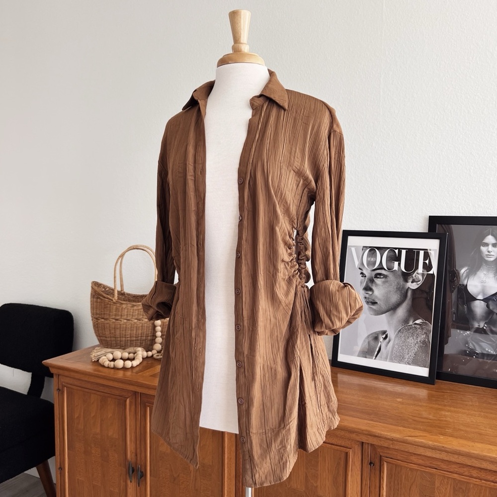 TAN BUTTON DOWN LIGHTWEIGHT TUNIC #0319 - Picture 4 of 10